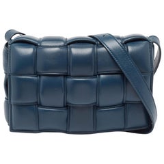Bottega Veneta Navy Blue Padded Leather Cassette Shoulder Bag