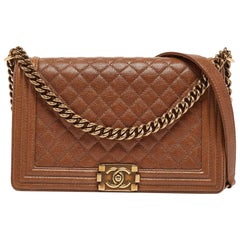 Chanel Brown Quilted Caviar Leather New Medium Boy Bag