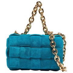 Bottega Veneta Blue Padded Suede Chain Cassette Shoulder Bag