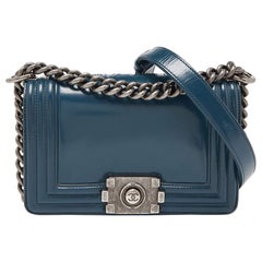 Chanel Blue Patent Leather Small Boy Bag