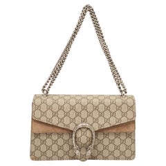 Gucci Beige GG Supreme Canvas and Suede Small Dionysus Shoulder Bag