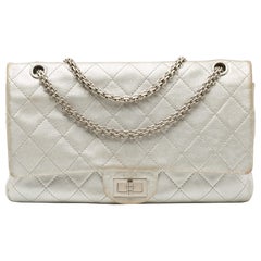 Chanel Silver Quilted Leather Reissue 2.55 Classic 227 Flap Bag