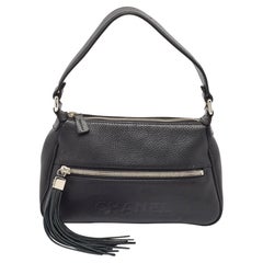 Chanel Black Leather Lax Front Zip Bag