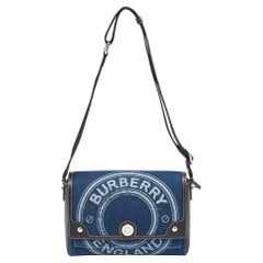 Burberry Blue/Black Denim and Leather Medium Note Shoulder Bag