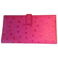 Hermes Bearn Wallet  in Ostrich Fucsia Colour