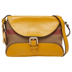 Burberry Beige/Yellow House Check Canvas and Leather Shoulder Bag