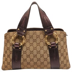 Gucci Metallic Purple/Beige GG Canvas Metal Bamboo Ring Bag
