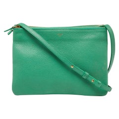 Celine Green Leather Trio Zip Crossbody Bag