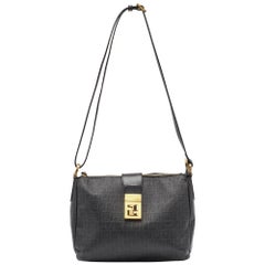 Fendi Black Zuchinno Coated Canvas and Leather Clasp Crossbody Bag