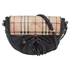 Burberry Black/Beige Haymarket Coated Canvas and Leather Maydown Crossbody Bag
