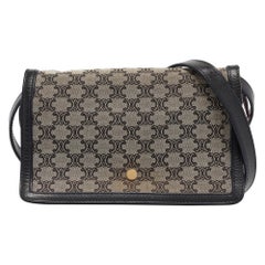 Celine Navy Blue Macadam Canvas and Leather Flap Crossbody Bag
