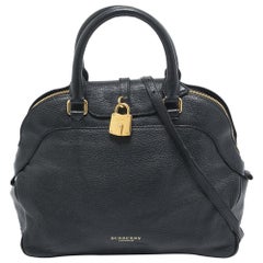 Burberry Black Leather Padlock Flap Satchel