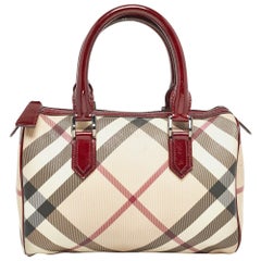 Burberry Beige/Red Nova Check PVC and Patent Leather Chester Boston Bag