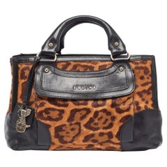Celine Black/Brown Leopard Print Calf Hair and  Leather Boogie Satchel
