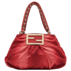 Fendi Red Zucca Canvas and Leather Small Mia Hobo