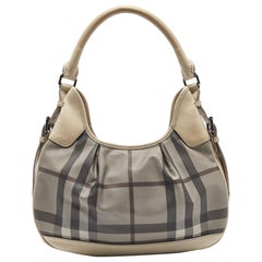 Burberry Light Beige Smoked Check Coated Canvas and Leather Small Brooklyn Hobo