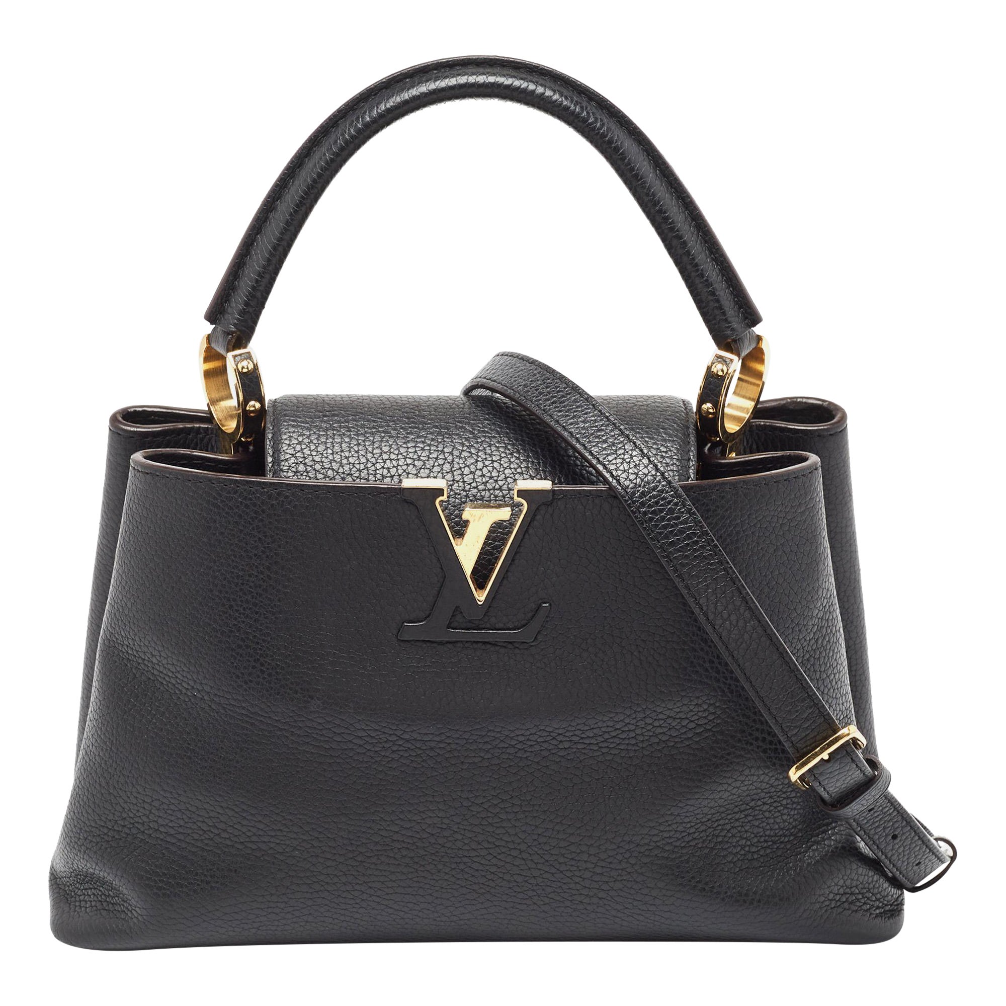 Louis Vuitton Black Leather Capucines MM Bag For Sale