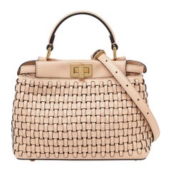 Fendi Pink Woven Leather Mini Peekaboo Top Handle Bag