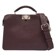 Fendi Burgundy Leather Mini Peekaboo ISeeU Top Handle Bag