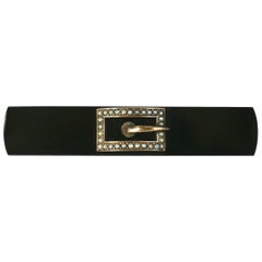 Antique Victorian Onyx and Seed Pearl Buckle Brooch