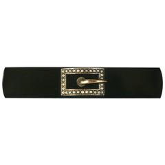 Victorian Onyx and Seed Pearl Buckle Brooch 7