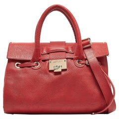 Jimmy Choo Red Grainy Leather Rosalie Top Handle Bag