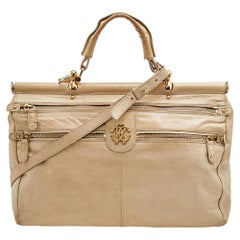 Roberto Cavalli Beige Leather Multiple Pocket Top Handle Bag