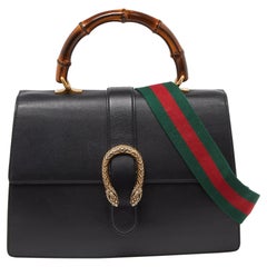 Gucci Black Leather Large Dionysus Bamboo Top Handle Bag