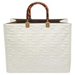 Fendi Off White Zucca Embossed Leather Medium Sunshine Tote