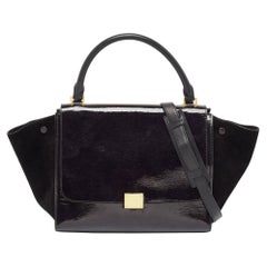 Celine Black Patent Leather and Suede Medium Trapeze Bag
