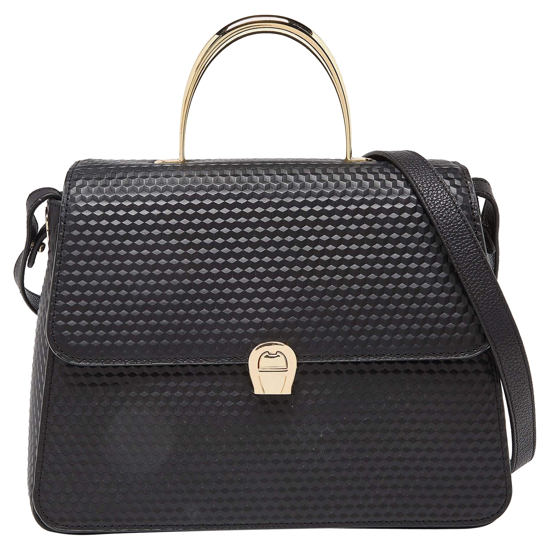 Aigner Black Leather Genoveva Top Handle Bag