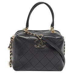 Chanel Black Quilted Leather CC Vanity Case Bag
