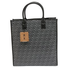 Burberry Black/White TB Logo Leather Vertical Danny Tote