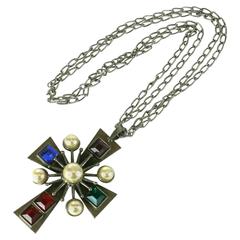 Early Victorian Amethyst Maltese Cross Gold Necklace For Sale at 1stDibs