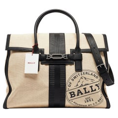 Bally Black/Natural Canvas and Leather Vesper Travel Tote