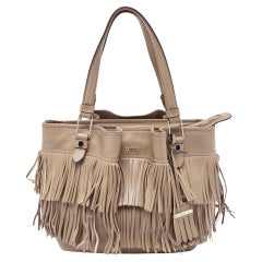 Tod's Beige Leather Fringe Tote