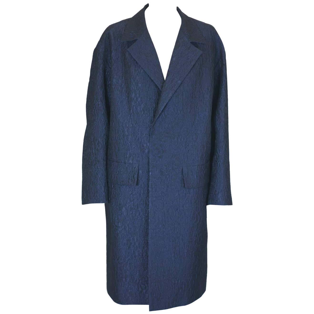 Dries Van Noten Navy Cloque Coat/Dress For Sale at 1stDibs