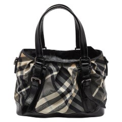 Burberry Black/Grey Beat Check Canvas and Patent Leather Lowry Tote