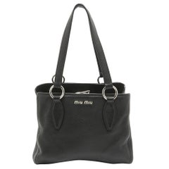 Miu Miu Black Vitello Phenix Leather Zip Tote