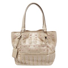 Tod's Metallic Beige Leather Studded Flower Tote