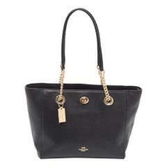 Coach Black Leather Turnlock Chain Tote