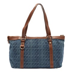 Gucci Blue/Brown GG Denim and Leather Abbey D-Ring Tote