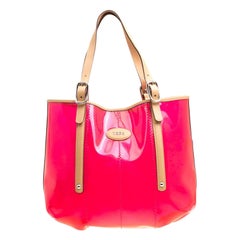 Tod's Red/Beige PVC and Leather Tote