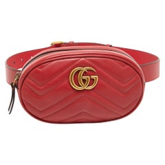 Gucci Red Matelasse Leather GG Marmont Belt Bag