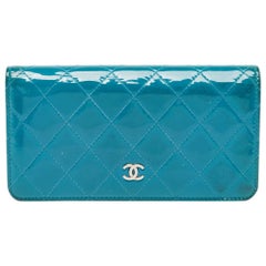 Chanel Teal Quilted Patent Leather L Yen Wallet