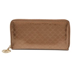 Gucci Bronze Guccissima Patent Leather Zip Around Wallet