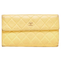 Chanel Yellow Quilted Leather CC Flap Continental Wallet