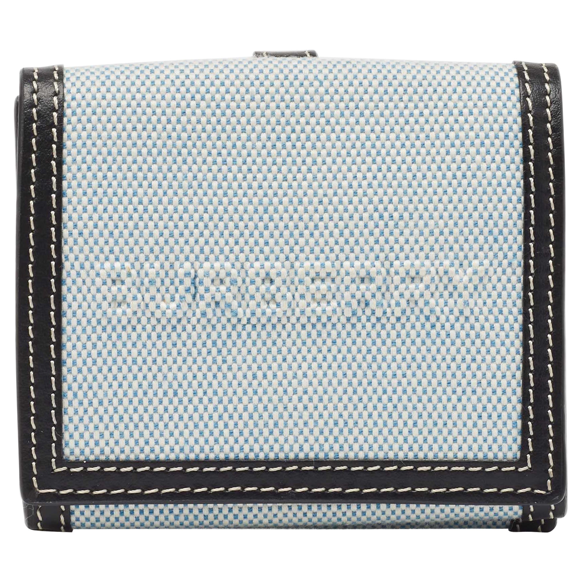 Burberry Blue/Black Canvas and Leather Luna Compact Wallet For Sale
