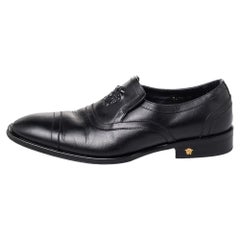 Versace Black Leather Medusa Embellished Slip On Oxford Size 40