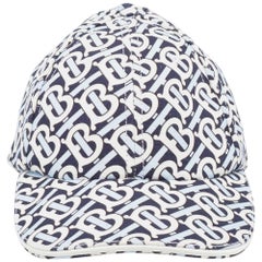 Burberry Blue Monogram Print Cotton Baseball Cap L